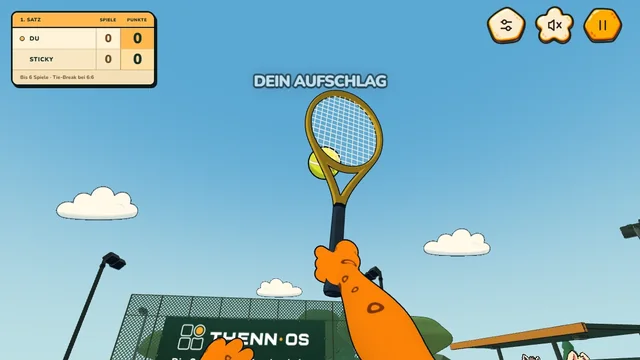 Ein Online-Match gegen Sticky: der Schläger ist zum Aufschlag bereit